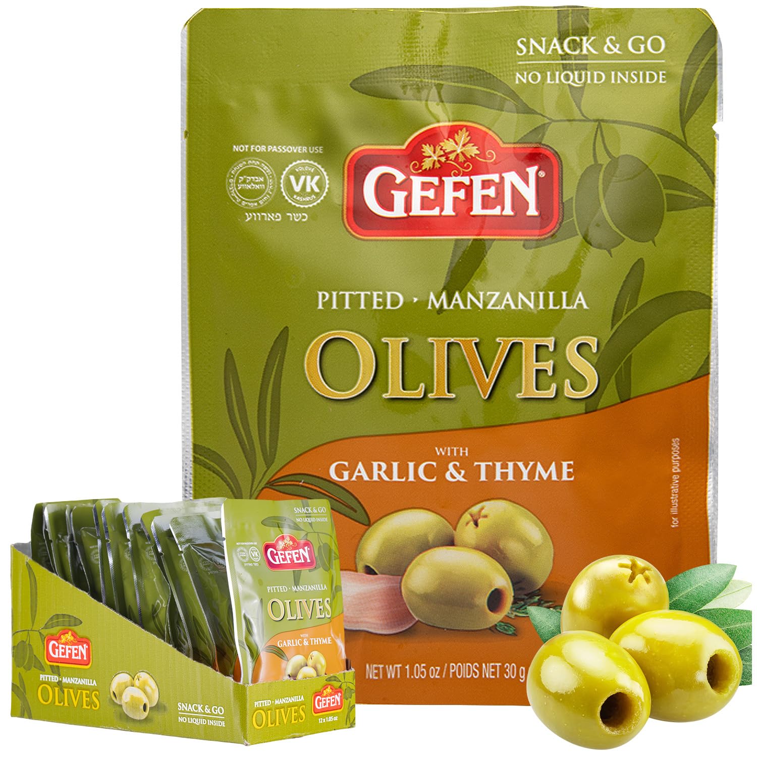 Amazon.com : Gefen Garlic & Thyme Pitted Olive Snack Packs, 1 oz